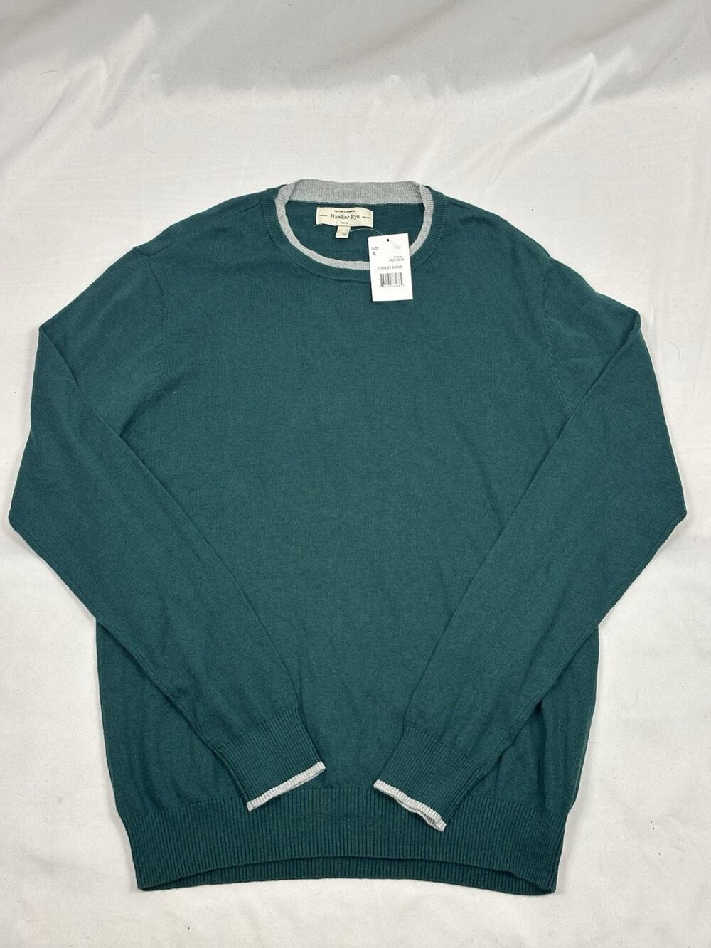 NWT Hawker Rye Men’s L Cotton Cashmere Blend Forest Green Crew Neck Sweater